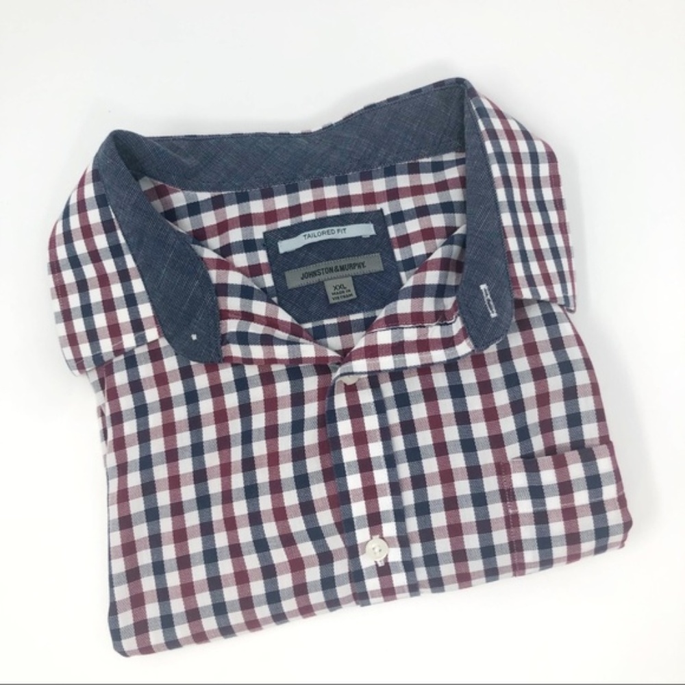SOLD 🚫 JOHNSTON & MURPHY Check Print Shirt - XXL